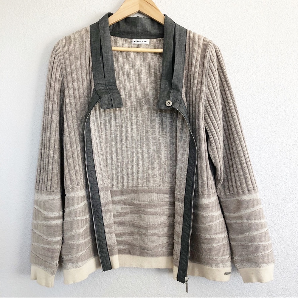 Pardon Color Block Beige Gray Ribbed Jacket Large - Picture 3 of 8